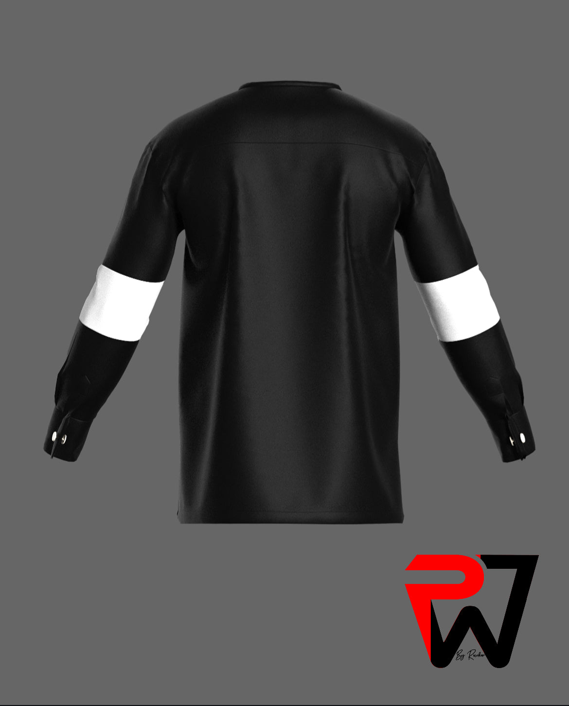 A sleek black clergy tunic accented with bold white armbands